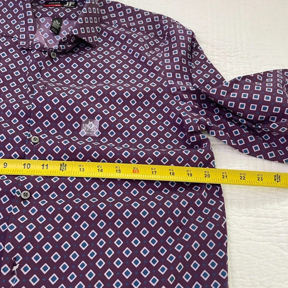 J. Ferrar Men Purple Blue Diamond Geometric Slim Fit Stretch Dress Shirt 15.5 32